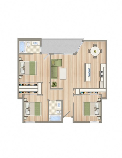 Luna' 3Bedroom and 2 Bath Floor Plan